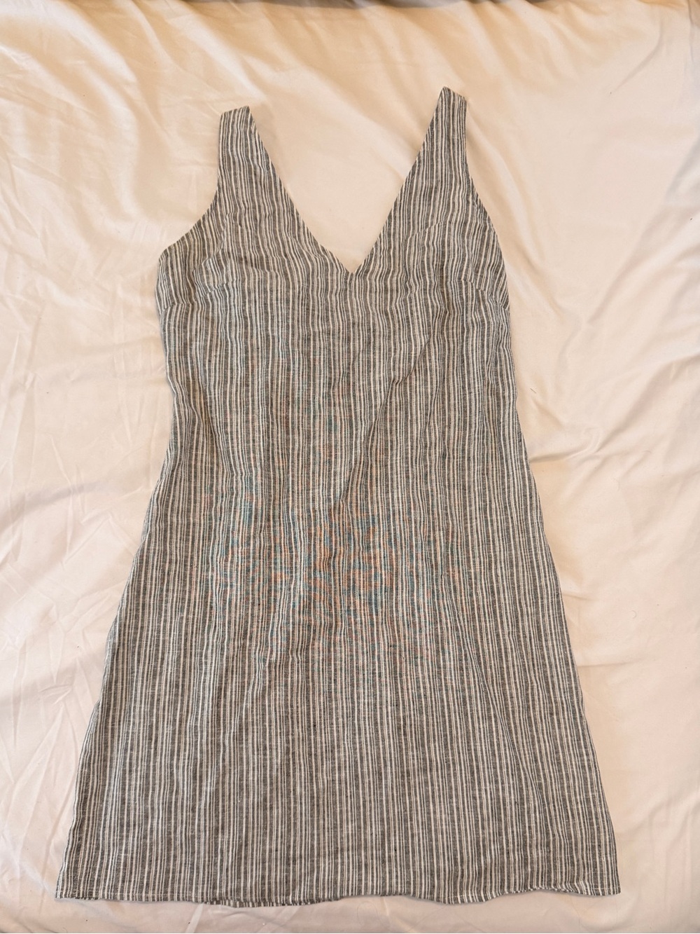 Linen-Blend Striped V-Neck Dress